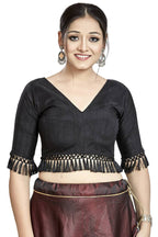 Aastha Fashion Black Art Silk V Neck Blouse | Grocsy