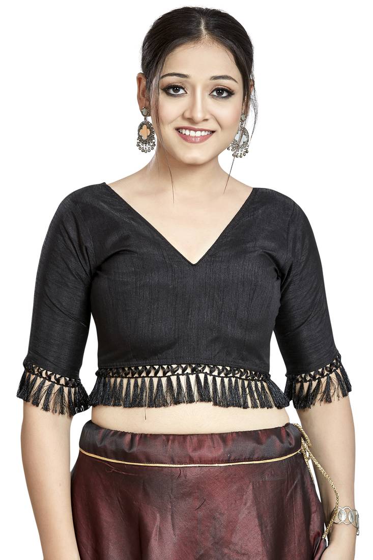 Aastha Fashion Black Art Silk V Neck Blouse | Grocsy