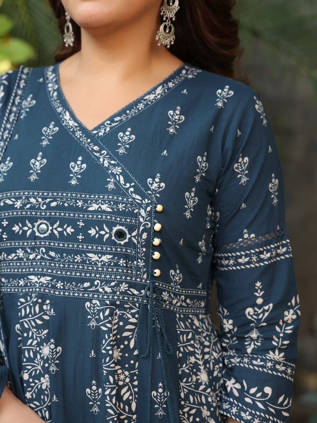 Hand Embroidered & Floral Jaal Printed Angarkha Style Anarkali Kurta With Pant & Coordinated Dupatta, Teal - Hiral Fashion | Grocsy
