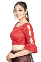 Aastha Fashion Red Art Silk Round Neck Sleeve Button Design Readymade Blouse | Grocsy