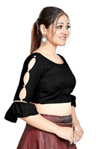 Aastha Fashion Black Art Silk Round Neck Sleeve Button Design Readymade Blouse | Grocsy