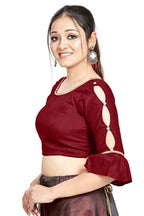 Aastha Fashion Maroon Art Silk Round Neck Sleeve Button Design Readymade Blouse | Grocsy