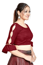 Aastha Fashion Maroon Art Silk Round Neck Sleeve Button Design Readymade Blouse | Grocsy