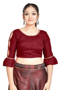 Aastha Fashion Maroon Art Silk Round Neck Sleeve Button Design Readymade Blouse | Grocsy
