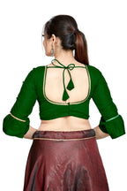 Aastha Fashion Green Art Silk Round Neck Sleeve Button Design Readymade Blouse | Grocsy