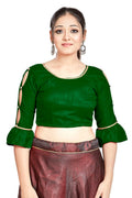 Aastha Fashion Green Art Silk Round Neck Sleeve Button Design Readymade Blouse | Grocsy
