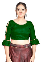 Aastha Fashion Green Art Silk Round Neck Sleeve Button Design Readymade Blouse | Grocsy