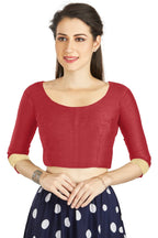 Aastha Fashion Red Art silk U Neck Matty Work In Sleeve Readymade Blouse | Grocsy