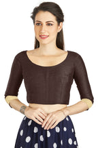 Aastha Fashion Brown Art silk U Neck Matty Work In Sleeve Readymade Blouse | Grocsy