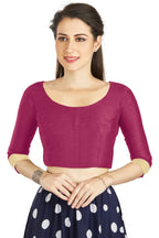 Aastha Fashion Magenta Art silk U Neck Matty Work In Sleeve Readymade Blouse | Grocsy