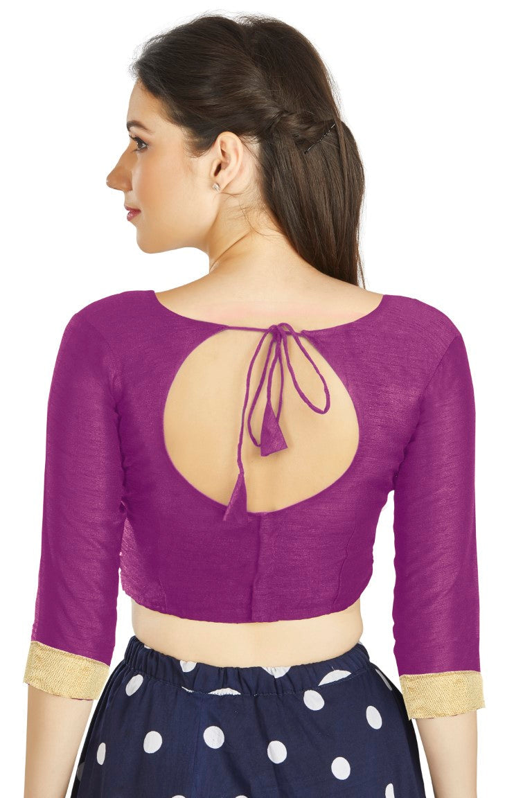 Aastha Fashion Purple Art silk U Neck Matty Work In Sleeve Readymade Blouse | Grocsy