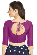 Aastha Fashion Purple Art silk U Neck Matty Work In Sleeve Readymade Blouse | Grocsy