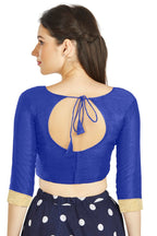 Aastha Fashion Blue Art silk U Neck Matty Work In Sleeve Readymade Blouse | Grocsy