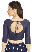 Aastha Fashion Navy Blue Art silk U Neck Matty Work In Sleeve Readymade Blouse | Grocsy