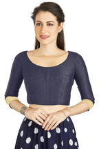Aastha Fashion Navy Blue Art silk U Neck Matty Work In Sleeve Readymade Blouse | Grocsy