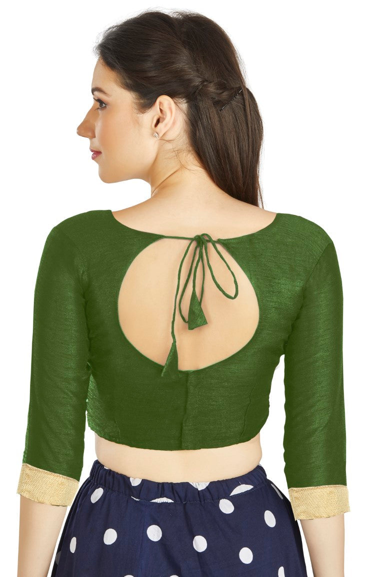 Aastha Fashion Mahendi Art silk U Neck Matty Work In Sleeve Readymade Blouse | Grocsy