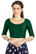 Aastha Fashion Green Art silk U Neck Matty Work In Sleeve Readymade Blouse | Grocsy