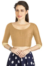 Aastha Fashion Beige Art silk U Neck Matty Work In Sleeve Readymade Blouse | Grocsy