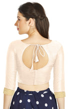 Aastha Fashion Off White Art silk U Neck Matty Work In Sleeve Readymade Blouse | Grocsy
