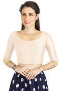Aastha Fashion Off White Art silk U Neck Matty Work In Sleeve Readymade Blouse | Grocsy