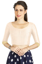 Aastha Fashion Off White Art silk U Neck Matty Work In Sleeve Readymade Blouse | Grocsy