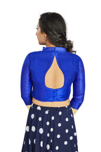 Aastha Fashion Royal Blue Art Silk V Neck Chinese Collar Matty In Sleeve Readymade Blouse | Grocsy