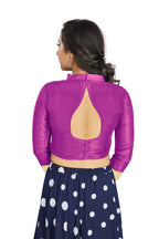 Aastha Fashion Purple Art Silk V Neck Chinese Collar Matty In Sleeve Readymade Blouse | Grocsy