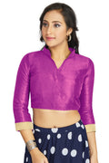 Aastha Fashion Purple Art Silk V Neck Chinese Collar Matty In Sleeve Readymade Blouse | Grocsy