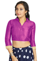 Aastha Fashion Purple Art Silk V Neck Chinese Collar Matty In Sleeve Readymade Blouse | Grocsy
