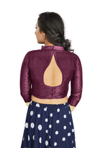 Aastha Fashion Dark Purple Art Silk V Neck Chinese Collar Matty In Sleeve Readymade Blouse | Grocsy