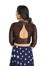 Aastha Fashion Brown Art Silk V Neck Chinese Collar Matty In Sleeve Readymade Blouse | Grocsy