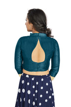 Aastha Fashion Dark Sky Art Silk V Neck Chinese Collar Matty In Sleeve Readymade Blouse | Grocsy