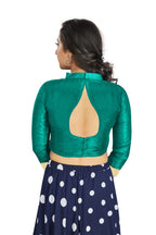 Aastha Fashion Aqu Green Art Silk V Neck Chinese Collar Matty In Sleeve Readymade Blouse | Grocsy