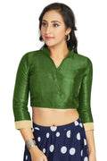 Aastha Fashion Mahendi Art Silk V Neck Chinese Collar Matty In Sleeve Readymade Blouse | Grocsy
