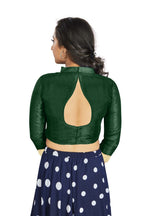Aastha Fashion Green Art Silk V Neck Chinese Collar Matty In Sleeve Readymade Blouse | Grocsy
