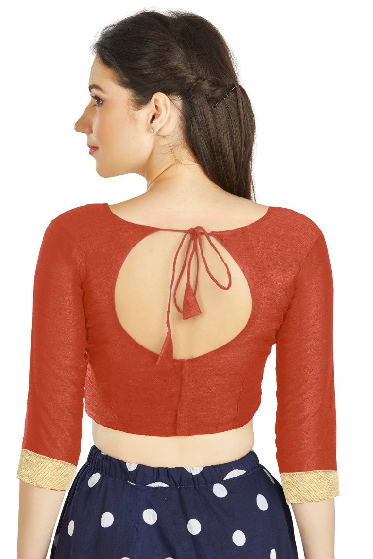 Aastha Fashion Orange Art Silk Sweet Heart Neck style Matty in Sleeves Readymade Blouse | Grocsy