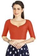 Aastha Fashion Orange Art Silk Sweet Heart Neck style Matty in Sleeves Readymade Blouse | Grocsy