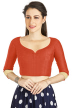 Aastha Fashion Orange Art Silk Sweet Heart Neck style Matty in Sleeves Readymade Blouse | Grocsy