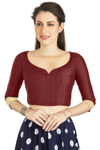 Aastha Fashion Dark Maroon Art Silk Sweet Heart Neck style Matty in Sleeves Readymade Blouse | Grocsy
