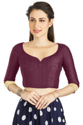 Aastha Fashion Dark Purple Art Silk Sweet Heart Neck style Matty in Sleeves Readymade Blouse | Grocsy