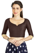 Aastha Fashion Brown Art Silk Sweet Heart Neck style Matty in Sleeves Readymade Blouse | Grocsy