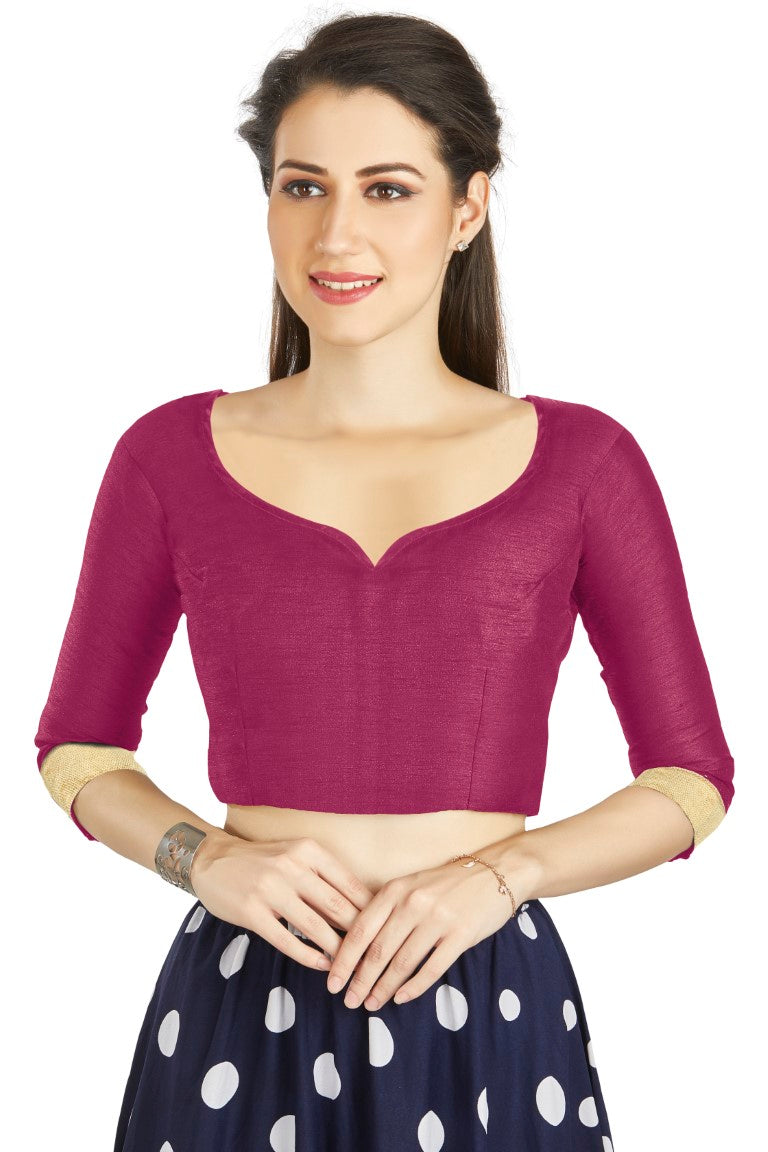 Aastha Fashion Rani Art Silk Sweet Heart Neck style Matty in Sleeves Readymade Blouse | Grocsy