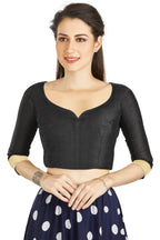 Aastha Fashion Black Art Silk Sweet Heart Neck style Matty in Sleeves Readymade Blouse | Grocsy