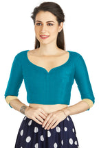 Aastha Fashion Sky Blue Art Silk Sweet Heart Neck style Matty in Sleeves Readymade Blouse | Grocsy