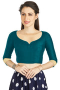 Aastha Fashion Dark Sky Art Silk Sweet Heart Neck style Matty in Sleeves Readymade Blouse | Grocsy