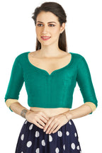 Aastha Fashion Aqua Art Silk Sweet Heart Neck style Matty in Sleeves Readymade Blouse | Grocsy