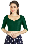 Aastha Fashion Green Art Silk Sweet Heart Neck style Matty in Sleeves Readymade Blouse | Grocsy