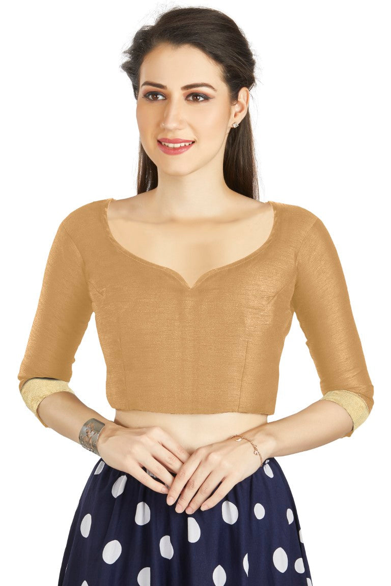 Aastha Fashion Beige Art Silk Sweet Heart Neck style Matty in Sleeves Readymade Blouse | Grocsy
