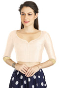 Aastha Fashion Off White Art Silk Sweet Heart Neck style Matty in Sleeves Readymade Blouse | Grocsy