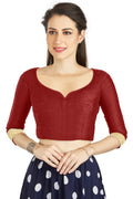 Aastha Fashion Maroon Art Silk Sweet Heart Neck style Matty in Sleeves Readymade Blouse | Grocsy